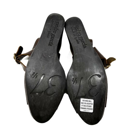 Pedro Garcia Leather + Suede Peep-Toe Wedge Sandals Brown IT 37.5 US 7.5 - Picture 9 of 12